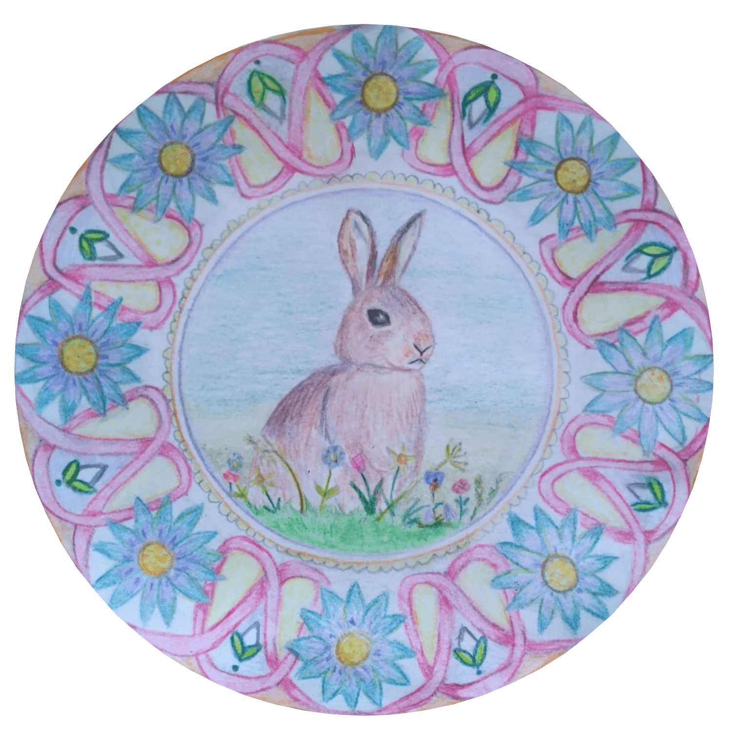 mandala met bloemen en konijn